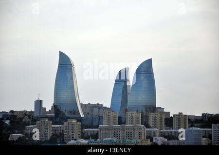 Azerbaijan, Baku, Flame towers Stock Photo