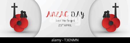 Happy Anzac Day on 25 April for who served and died in Australia and New Zealand war. Template element design for banner, poster, greeting, invitation Stock Vector