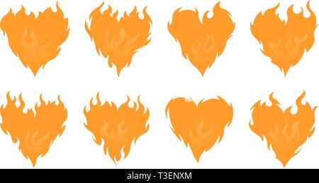 Bonfire set. Burning hearts Stock Vector