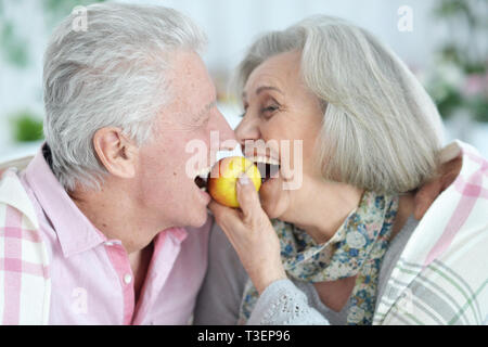 Close up portrait of happy senior couple having fun Stock Photo