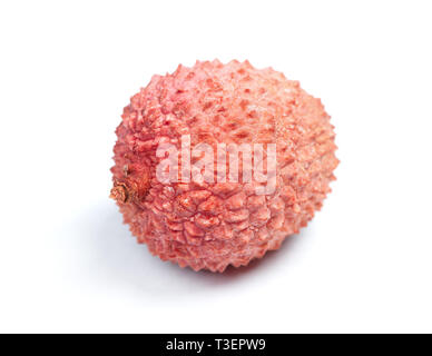 One sweet lychee fruit isolated close up on white background Stock Photo