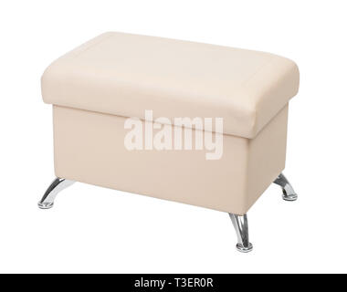 Beige rectangular pouf with legs isolated on white backgound Stock Photo