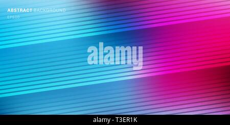 Abstract blue, purple, pink vibrant color blurred background with diagonal lines pattern texture. Soft dark to light gradient backdrop with place for  Stock Vector