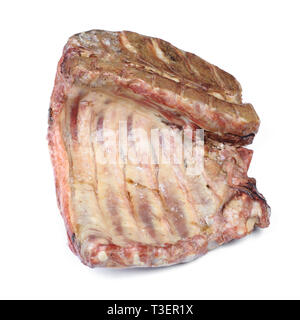 Piece of smoked pork ribs isolated on white Stock Photo