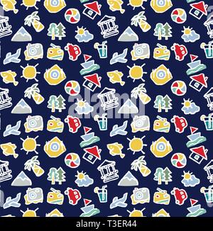 Travel journey tour trip voyage sea rest dark seamless pattern. Color vector illustration EPS8 Stock Vector