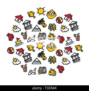 Travel journey tour trip voyage sea rest isolate on white. Color vector illustration EPS8 Stock Vector