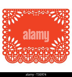 Papel Picado vector floral template design with abstract shapes, Mexican paper decorations pattern in orange, traditional fiesta banner with empty spa Stock Vector