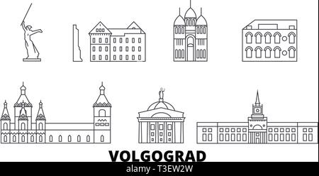 Russia, Volgograd line travel skyline set. Russia, Volgograd outline city vector illustration, symbol, travel sights, landmarks. Stock Vector