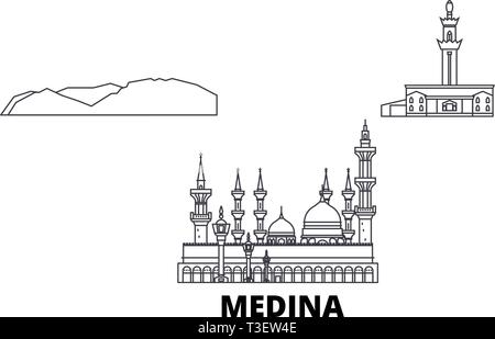 Saudi Arabia, Medina line travel skyline set. Saudi Arabia, Medina outline city vector illustration, symbol, travel sights, landmarks. Stock Vector