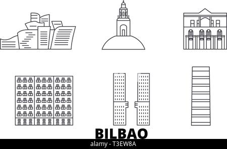 Spain, Bilbao line travel skyline set. Spain, Bilbao outline city vector illustration, symbol, travel sights, landmarks. Stock Vector