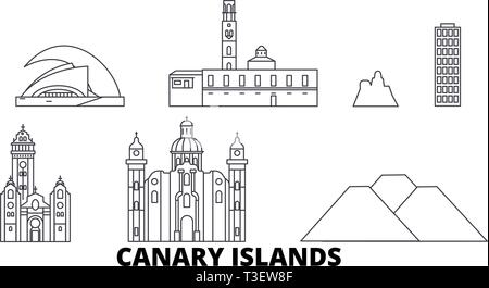 Spain, Canary Islands line travel skyline set. Spain, Canary Islands outline city vector illustration, symbol, travel sights, landmarks. Stock Vector