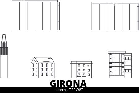 Spain, Girona line travel skyline set. Spain, Girona outline city vector illustration, symbol, travel sights, landmarks. Stock Vector