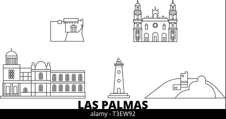 Spain, Las Palmas line travel skyline set. Spain, Las Palmas outline city vector illustration, symbol, travel sights, landmarks. Stock Vector