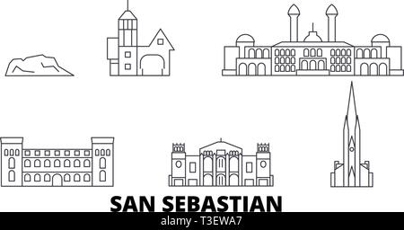 Spain, San Sebastian line travel skyline set. Spain, San Sebastian outline city vector illustration, symbol, travel sights, landmarks. Stock Vector