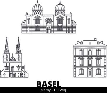 Switzerland, Basel  line travel skyline set. Switzerland, Basel  outline city vector illustration, symbol, travel sights, landmarks. Stock Vector