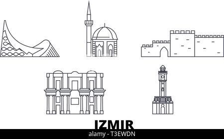 Turkey, Izmir line travel skyline set. Turkey, Izmir outline city vector illustration, symbol, travel sights, landmarks. Stock Vector