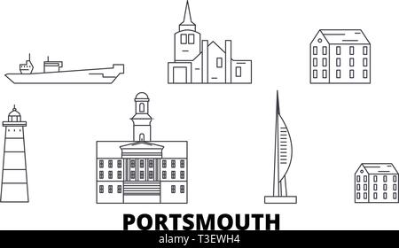 United Kingdom, Portsmouth line travel skyline set. United Kingdom, Portsmouth outline city vector illustration, symbol, travel sights, landmarks. Stock Vector