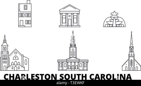 United States, Charleston South Carolina line travel skyline set. United States, Charleston South Carolina outline city vector illustration, symbol Stock Vector