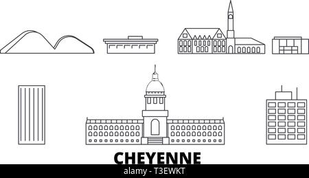 United States, Cheyenne line travel skyline set. United States, Cheyenne outline city vector illustration, symbol, travel sights, landmarks. Stock Vector