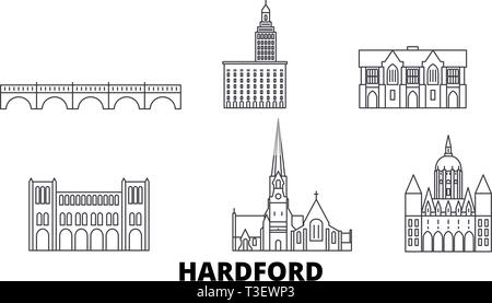 United States, Hartford line travel skyline set. United States, Hartford outline city vector illustration, symbol, travel sights, landmarks. Stock Vector