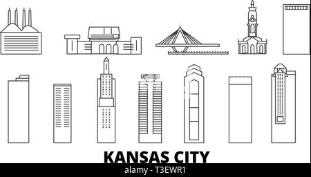 United States, Kansas City line travel skyline set. United States, Kansas City outline city vector illustration, symbol, travel sights, landmarks. Stock Vector