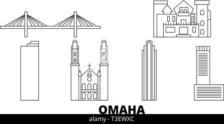 United States, Omaha line travel skyline set. United States, Omaha outline city vector illustration, symbol, travel sights, landmarks. Stock Vector