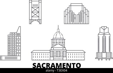 United States, Sacramento line travel skyline set. United States, Sacramento outline city vector illustration, symbol, travel sights, landmarks. Stock Vector