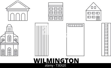 United States, Wilmington line travel skyline set. United States, Wilmington outline city vector illustration, symbol, travel sights, landmarks. Stock Vector