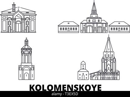 Russia, Kolomenskoye, Church Of The Ascension line travel skyline set. Russia, Kolomenskoye, Church Of The Ascension outline city vector illustration Stock Vector