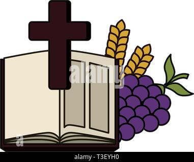 holy bible with cross and grapes Stock Vector