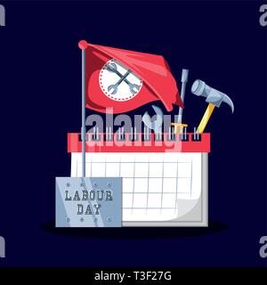 labour day celebration with calendar and tools vector illustration design Stock Vector