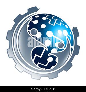 Digital technology sphere gear with people concept design. Symbol graphic template element Stock Vector