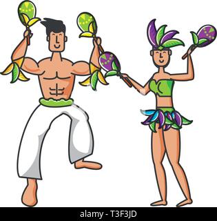 ポール・パルニック cartoon art レプリカ DANCING 新品 couple brazilian dance with maracas vector illustration design