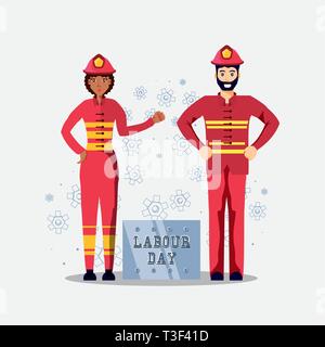 labour day celebration with firefighters vector illustration design Stock Vector