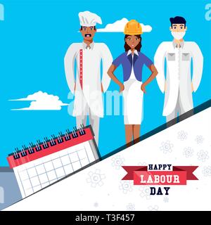 happy labour day with group of professionals vector illustration design Stock Vector