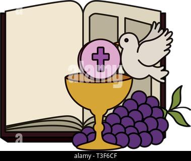 holy bible with chalice and grapes Stock Vector