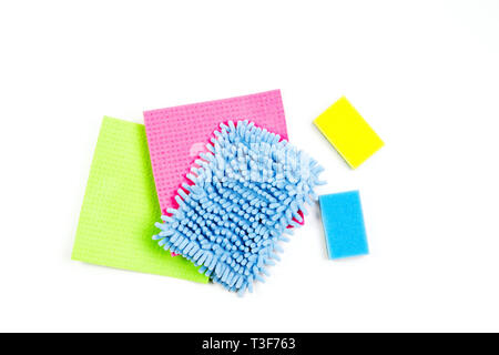 https://l450v.alamy.com/450v/t3f763/housework-housekeeping-household-cleaning-service-concept-multicolored-rags-and-sponges-on-white-background-t3f763.jpg