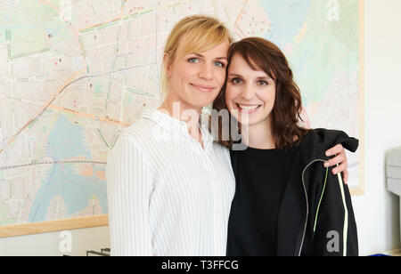 Potsdam, Germany. 09th Apr, 2019. The actresses Katrin Jaehne (l) and Caroline Erikson will be on set at the press event for the start of the second season of the ZDF series 'Soko Potsdam'. Credit: Annette Riedl/dpa-Zentralbild/ZB/dpa/Alamy Live News Stock Photo