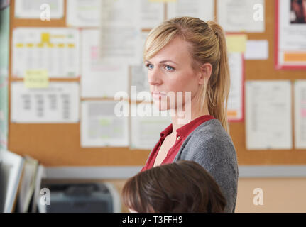 Potsdam, Germany. 09th Apr, 2019. The actor Katrin Jaehne is on set during the shooting of the second season of the ZDF series 'Soko Potsdam'. Credit: Annette Riedl/dpa-Zentralbild/ZB/dpa/Alamy Live News Stock Photo