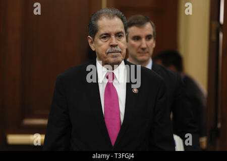 Washington DC, USA. 9th Apr, 2019. Chairman of the House Appropriations Subcommittee on Commerce, Justice, Science, and Related Agencies Jose Serrano (Democrat of New York) arrives to the Department of Justice's Budget Request for 2020 hearing on April 9, 2019 Credit: Stefani Reynolds/CNP/ZUMA Wire/Alamy Live News Stock Photo