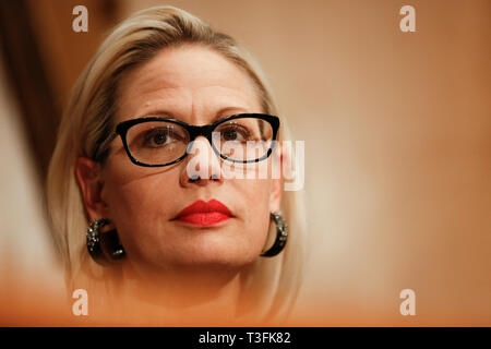 Washington DC, USA. 09th Apr, 2019. United States Senator Kyrsten Sinema (Democrat of Arizona) questions witnesses during the US Senate Committee on Homeland Security and Government Affairs hearing on April 9, 2019. Credit: Stefani Reynolds/CNP /MediaPunch Credit: MediaPunch Inc/Alamy Live News Stock Photo