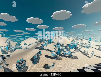 Surreal Chess Landscape. 3D rendering Stock Photo