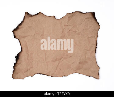 burnt paper sheet isolated on white background Stock Photo