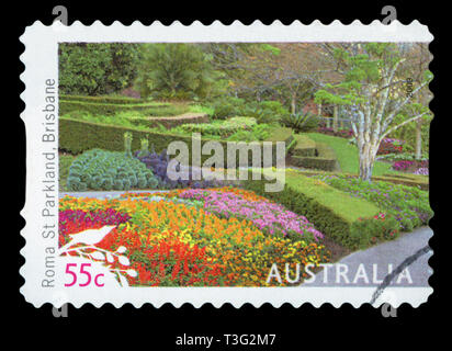 AUSTRALIA - CIRCA 2009: A used postage stamp from Australia, depicting an image of Roma Street Parkland in Brisbane, circa 2009. Stock Photo