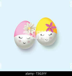 Happy Easter Eggs with retro swimming cap - pantomime actor pierrot style Stock Vector