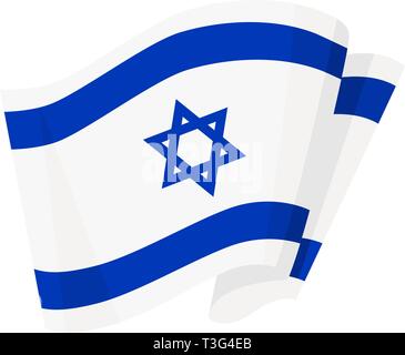National patriotic symbol. White blue of Israel wavy realistic flag. Vector illustration. Stock Vector