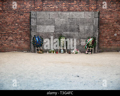 Death wall, execution wall, Auschwitz concentration camp and death camp, Poland Stock Photo