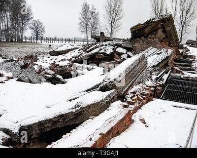 Remains of gas chamber and crematorium, Auschwitz Birkenau, concentration camp, death camp, Poland Stock Photo