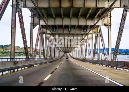 Driving on Richmond - San Rafael bridge (John F. McCarthy Memorial Bridge), San Francisco bay, California Stock Photo