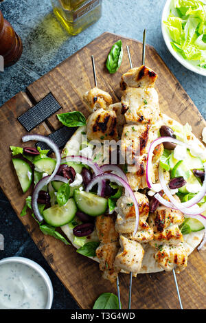 Chicken kebabs on a pita Stock Photo